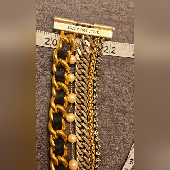 Juicy Couture Gold Multiple Bangle Bracelet Multi Strand Pearl Pave Black Ribbon - Picture 13 of 13